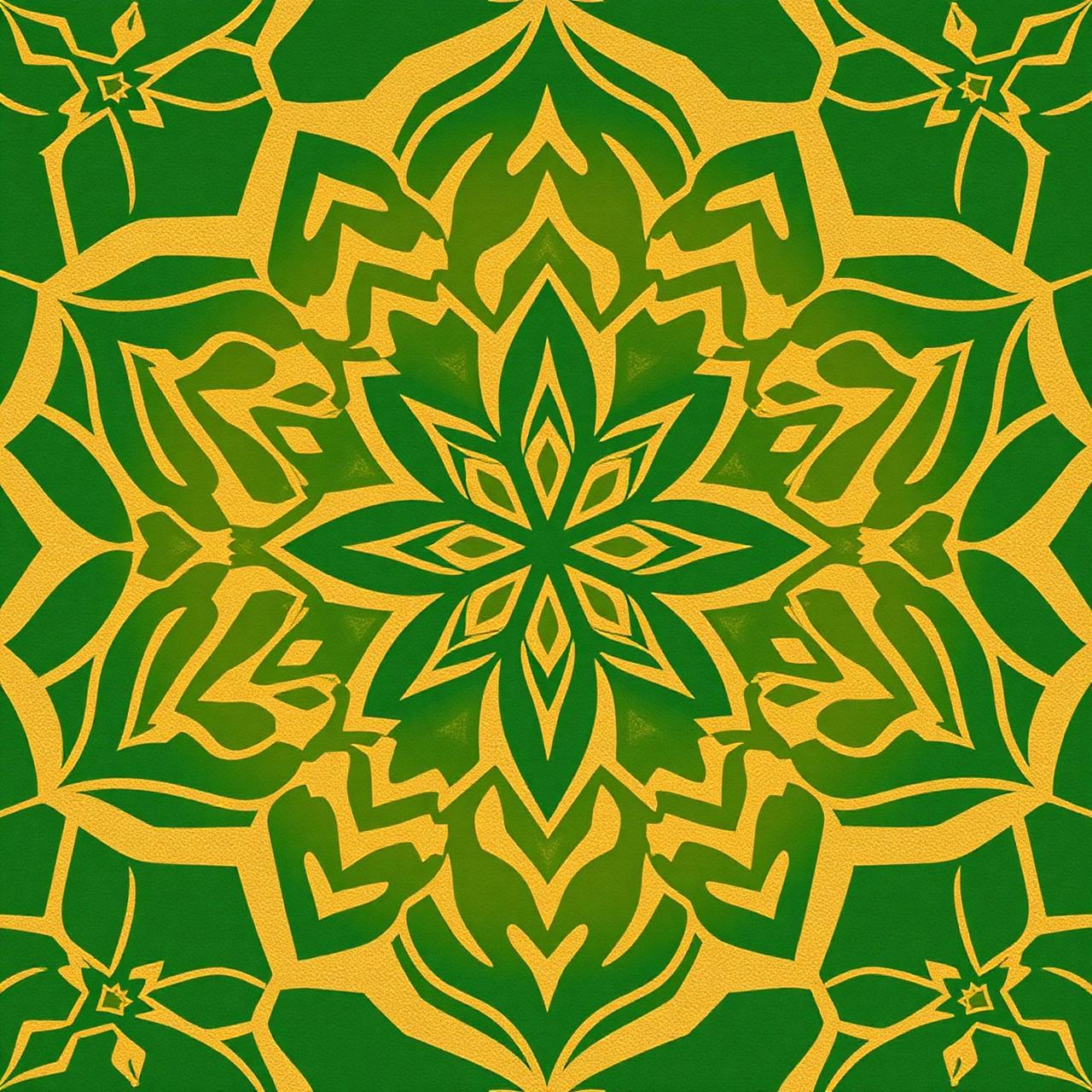 Traditional Islamic geometric pattern in emerald and gold